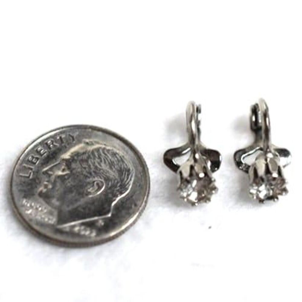 EA Adams & Sons 1966 Pat. 3483715 Crystal Silver Tone Friction Grip Earrings